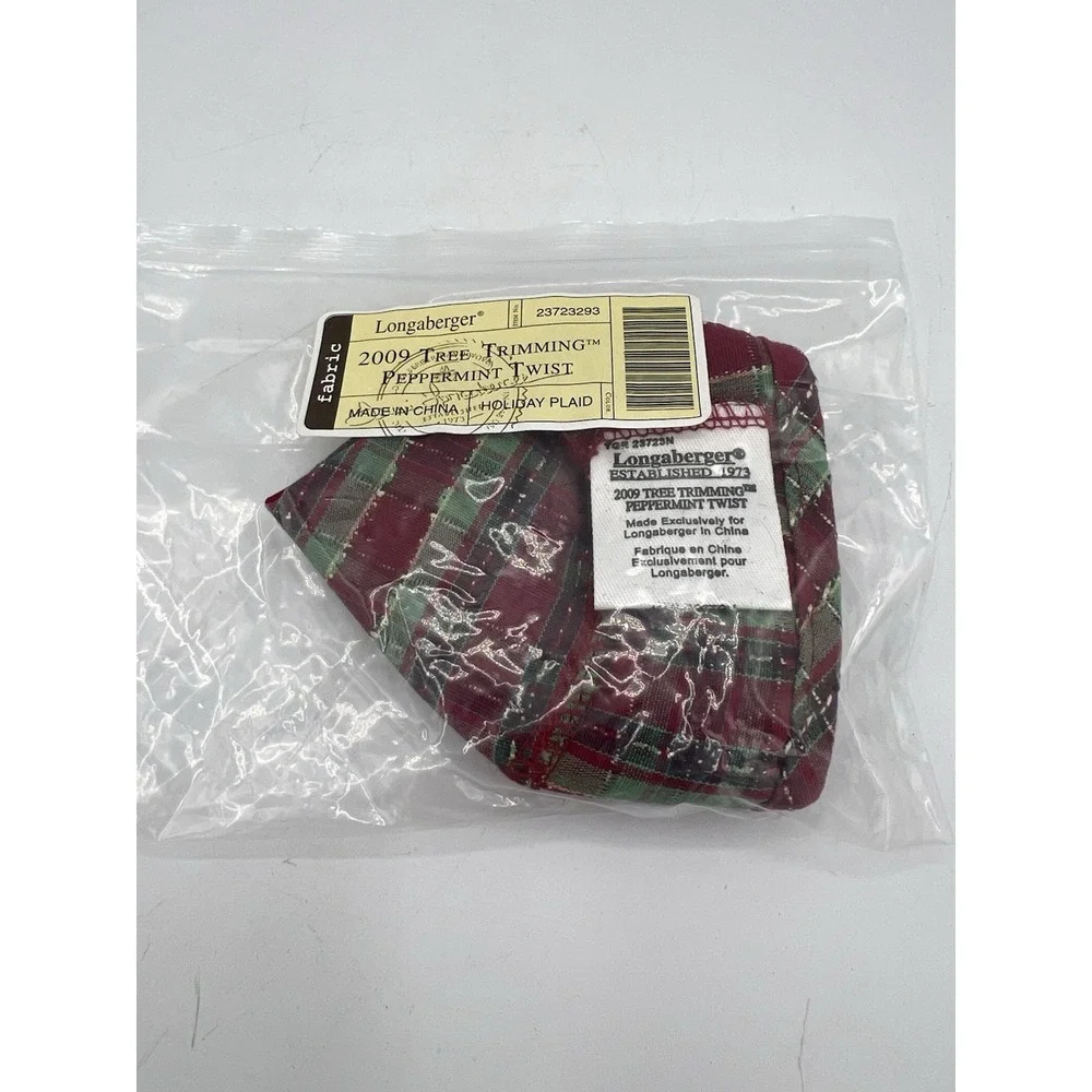 🎄 Longaberger 2009 Tree Trimming Peppermint‎ Twist Basket Liner Only–Plaid–NIP